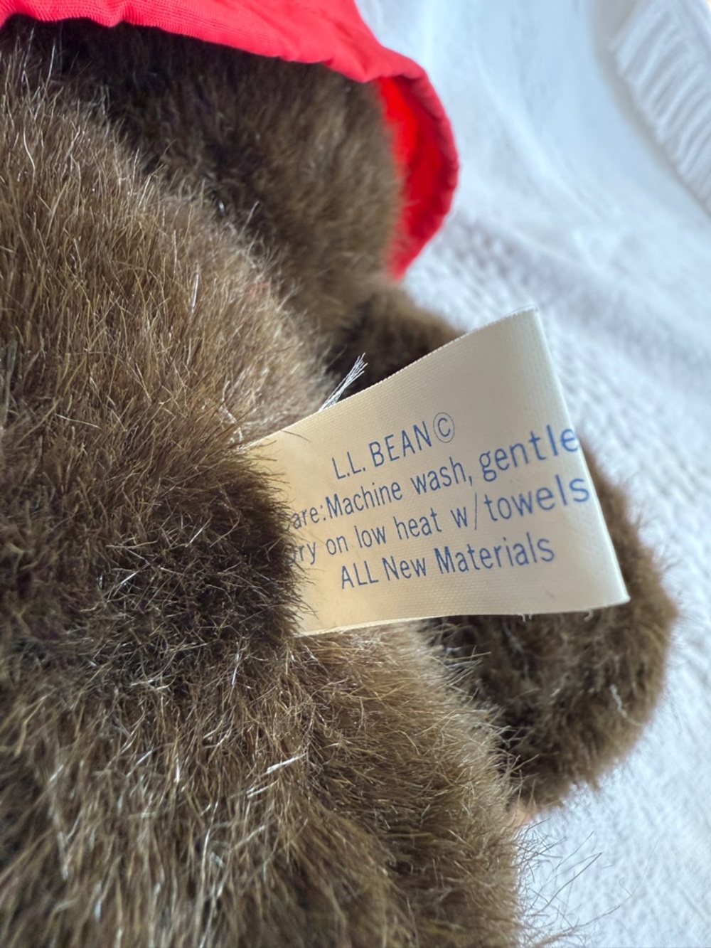 Vintage LL Bean Plush Brown Teddy Bear W/ Red Rain Parka Anorak Jacket - Picture 6 of 8